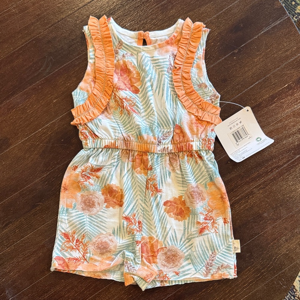 Burt's Bees Baby Tropical Floral Romper - Orange and White